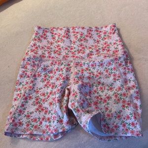 Light pink with flowers biker shorts with pockets